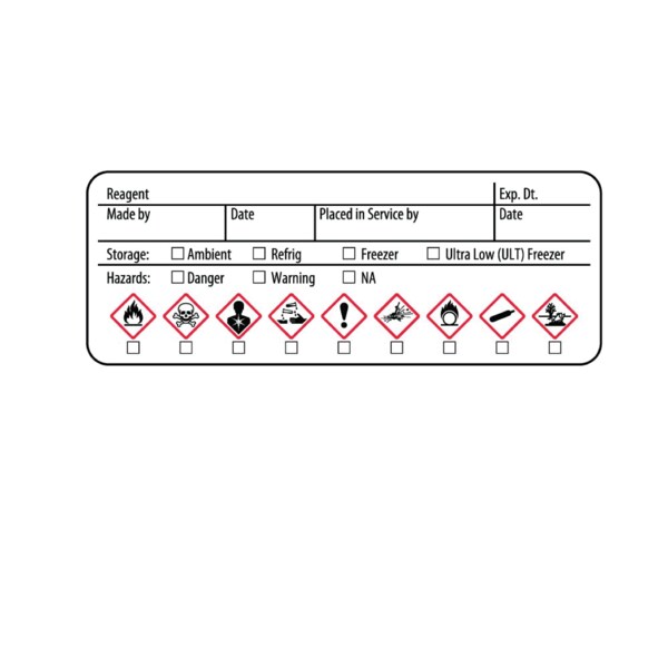 GHS Label - Reagent Exp Dt Made by Date 1-1/8" x 3"